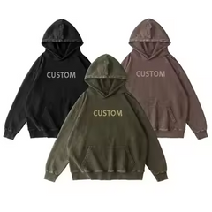 500gsm Custom Print Logo Heavy weight Bulk Oversized French Terry 100% Cotton Vintage Acid Wash Blank Hoodie Sweatshirt