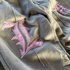 2PCS Tracksuits Acid Wash Sweat Suits Embroidery Applique Patch Jogger Men Flared Sweatpants And Hoodie Set