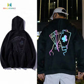 Reflective Print Custom Logo Clothing For Men Streetwear Drawstring Light Oversize Glow In The Dark Reflective Hoodie