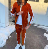 stylish plain cotton bulk sweatsuit custom two piece velvet tracksuit velour side strip tracksuit set unisex mens sweat suits