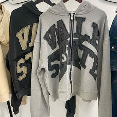 Custom logo heavyweght 400gsm fabric patches embroidery Pullover distressed applique Oversized hoodie for men