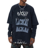 High Quality custom logo mens t-shirt vintage oversized tshirt streetwear double layer long sleeve t shirt