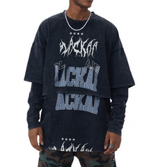 High Quality custom logo mens t-shirt vintage oversized tshirt streetwear double layer long sleeve t shirt