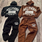 Custom Applique Patches Embroidery Brown Tracksuit Acid Wash Sun Faded Flared Sweatsuit Zip Up Hoodie And Sweatpants Set Men