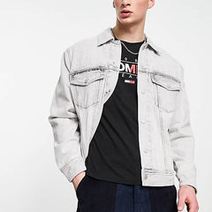 manufacturer oem back flag oversized denim jacket in black acid wash
