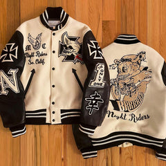 Embroidery Jacket Men Plus Size Custom Letterman Leather Jacket Streetwear Square Collar Coat Bomber Men's Varsity Jackets
