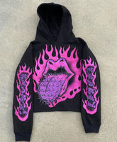 High Quality 100%cotton Custom men sweatshirt no string graphic printed heavyweight oversize pullover crop top streetwear hoodie