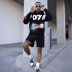 High Quliity Cotton Hoodie No String Heavyweight Puff Printing Graffiti Pattern Custom Unisex Hoodie