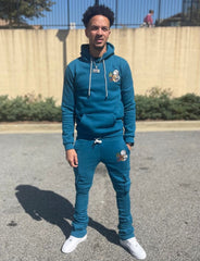 New Design Street Wear Embroidery Stacked Custom Cargo Pants and Hoodie Men Sets Flare Joggers Suits