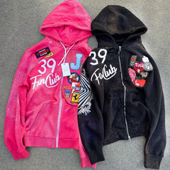 Heavy Weight 500gsm Custom Logo screen Printing Chenille Embroidered Hoodie Vintage Heavyweight Distressed Zip up Hoodie