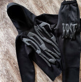 Custom Flared Tracksuit Men Streetwear Graphic 3D Puff Print Stacked Sweatsuit Raw Hem Cut Edge Hoodie Jogger Men Sweatpants Set