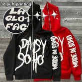Custom 100%cotton heavyweight full face oversized y2k zip up rhinestone hoodie mens 3d puff printing hoodie manufacturer