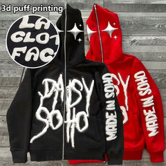 Custom 100%cotton heavyweight full face oversized y2k zip up rhinestone hoodie mens 3d puff printing hoodie manufacturer