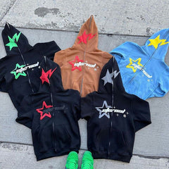 OEM Custom Fleece Cotton Heavyweight Puffy Letter Men Full Face Up Hoodies Oversized 3D Puff Print Men Full Face Zip Up Hoodies