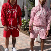 OEM Custom men two piece short set streetwear mens 3m reflective windbreaker jacket tracksuit