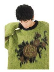 Custom LOGO OEM & ODM Mohair Sweater Men Jacquard Knitwear Crew Neck Knitted Winter Fuzzy Knit Sweater For Men