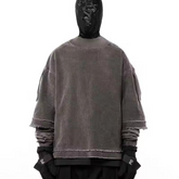 Wholesale Custom Logo Double Layer Sweatshirt Oversized Mens Vintage Crewneck Acid Washed Out Hoody Jumper Sweater For Men