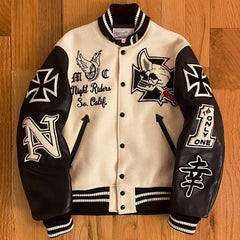 Embroidery Jacket Men Plus Size Custom Letterman Leather Jacket Streetwear Square Collar Coat Bomber Men's Varsity Jackets