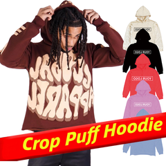 Custom Letter Printing Distressed Oversized Cotton Or Polyester Cut Edge Raw Hem 3D Foam Puff Printed Men Cropped Hoodie