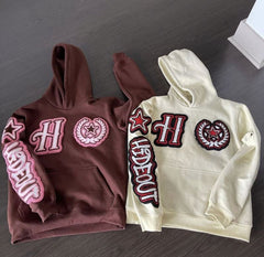 Wholesale embroidery hoodies luxury custom oversized heavyweight cotton fleece chenille patch embroidered men hoodie