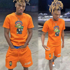 Biker Shorts And T-Shirt Sets Custom Crewneck Jogger Sweat Suits French Terry Cotton Short Sleeve Men Shorts Tracksuit Sets