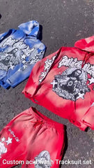 Custom Acid Wash Sweatsuits Two Pieces Fleece Tracksuit Set Oversized Distressed Vintage Flared Sweatpants And Hoodie Set Men