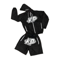 Custom sweatsuit two piece short set design streetwear mens reflective windbreaker jacket tracksuit set