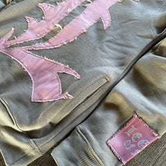 2PCS Tracksuits Acid Wash Sweat Suits Embroidery Applique Patch Jogger Men Flared Sweatpants And Hoodie Set