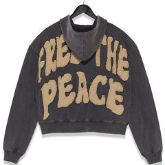 Pullover Sweatshirt Cotton French Terry Embroidery Patch Cropped Unisex Acid Wash Vintage Unisex Distressed Applique Hoodies Men