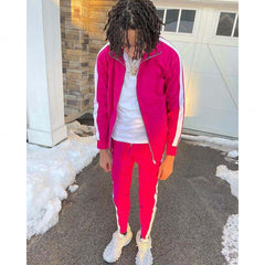 stylish plain cotton bulk sweatsuit custom two piece velvet tracksuit velour side strip tracksuit set unisex mens sweat suits