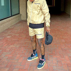 Custom mens clothing short and jacket jogger set two piece zipper polyester windbreaker tracksuit short set