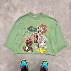 Custom heavyweight french terry 100% cotton cropped distressed long sleeve shirt men tees