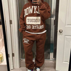 Custom Applique Patches Embroidery Brown Tracksuit Acid Wash Sun Faded Flared Sweatsuit Zip Up Hoodie And Sweatpants Set Men