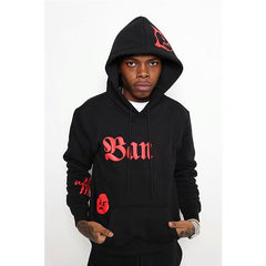 Custom logo sweatsuit embroidery slim fit oem cotton black hoodie and pants set men sportswear tracksuit mens jogging suit set