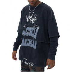 High Quality custom logo mens t-shirt vintage oversized tshirt streetwear double layer long sleeve t shirt