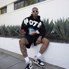 High Quliity Cotton Hoodie No String Heavyweight Puff Printing Graffiti Pattern Custom Unisex Hoodie