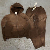 Custom sun faded acid washed full zip up Oversized fit joggers set tracksuit set Wide Hoodie set