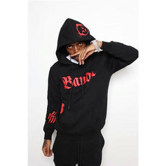 Custom logo sweatsuit embroidery slim fit oem cotton black hoodie and pants set men sportswear tracksuit mens jogging suit set