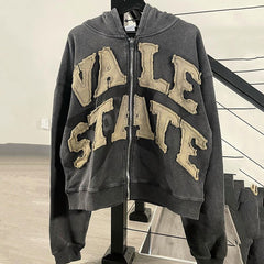 Custom logo heavyweght 400gsm fabric patches embroidery Pullover distressed applique Oversized hoodie for men