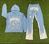 Custom Vintage Heavy Cotton Puff Printing Flared Raw Hem Hoodie Jogger Set Cropped Hoodie And Flare Pants