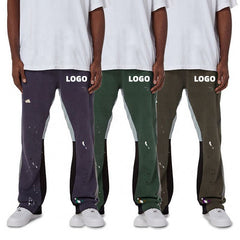 Custom Track Pants Flare Heavyweight Cotton Sweatpants Men Stack Jogger Patchwork Flare Sweat Pants For Men