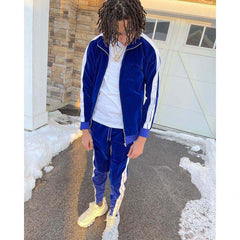 stylish plain cotton bulk sweatsuit custom two piece velvet tracksuit velour side strip tracksuit set unisex mens sweat suits