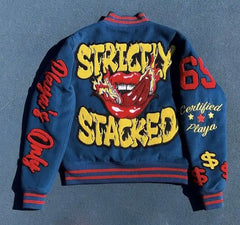 Custom Logo streetwear Letter Man Baseball Wool Men Black Cropped Jacket Chenille Embroidery Patch Varsity Jacket Manufacturers