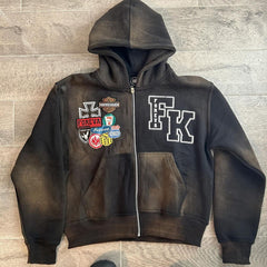 Custom french terry stone washed embroidered patches screen print cropped fit men hoodies