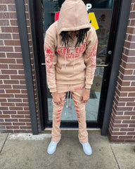 wholesale sweat jogger suits two piece 100% cotton slim fit winter men streetwear sweatsuit stacked tracksuit