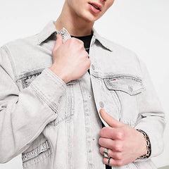 manufacturer oem back flag oversized denim jacket in black acid wash