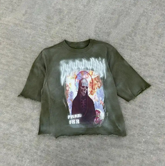 Heavyweight 300 gsm 100% cotton graphic cropped boxy fit distressed vintage men shirt men tees