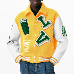 OEM custom chenille embroidery leather sleeve vintage baseball bomber letterman varsity jacket for men