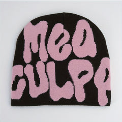 Custom Manufacturing With Logo All Over Print Designer Acrylic Unisex Jaquards Graphic Y2K Style Jacquard Mea Culpa Beanie Hats