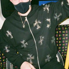 High Quality Manufacturers Custom y2k zipper hoodies oversized full face zip up rhinestone hoodie Wholesale